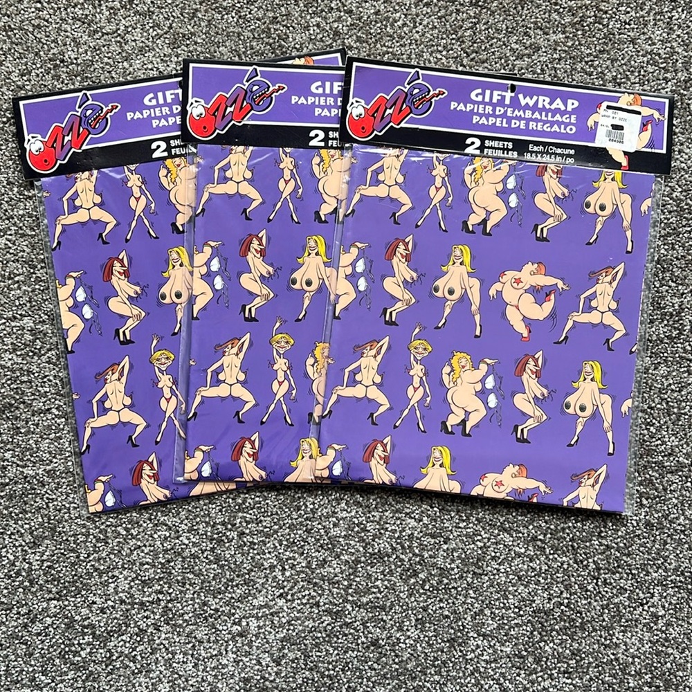 NWT Fun Vintage Gift Wrap Female Stripper. Set of 3 with 2 full sheets in each.